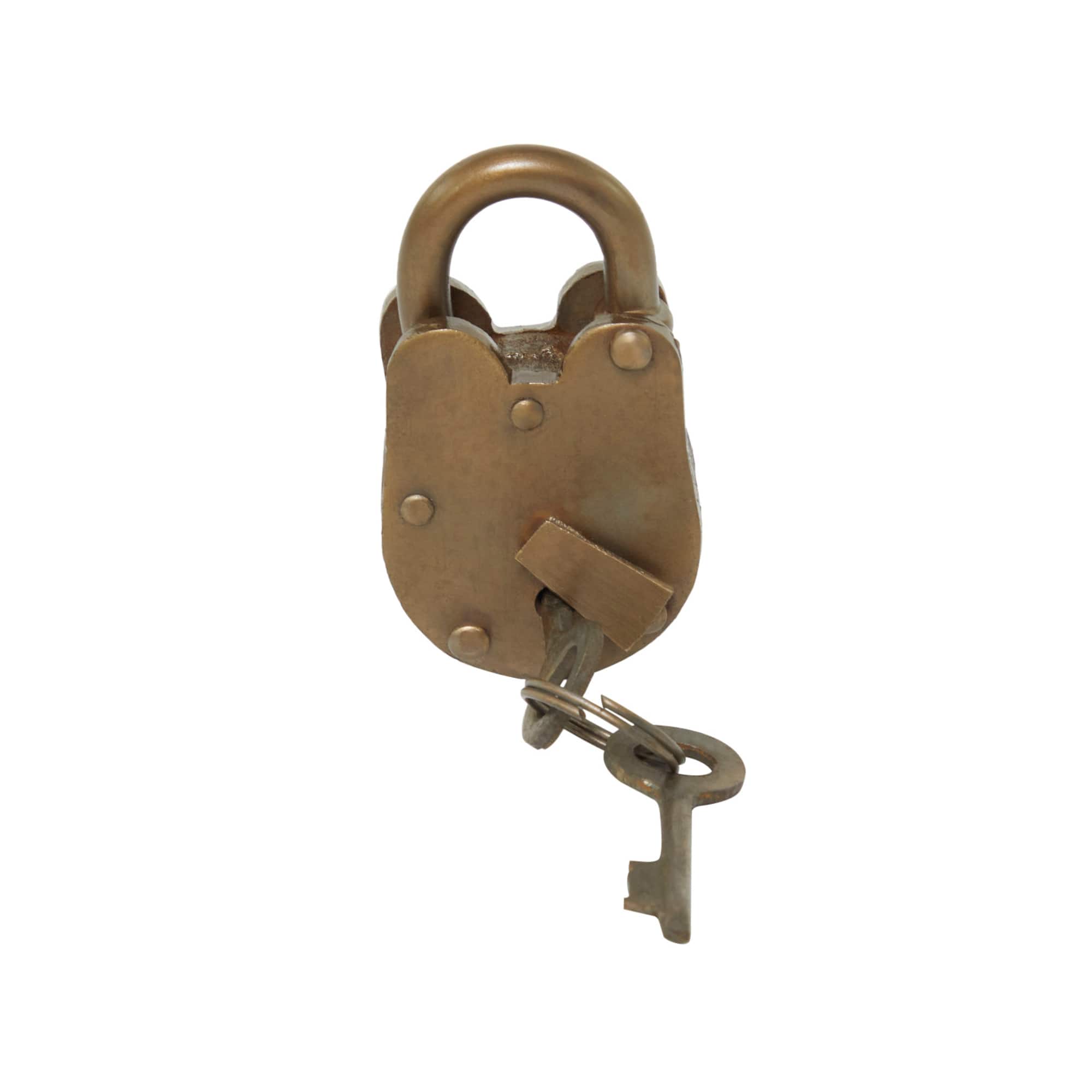 3" Bronze Metal Studded Lock and Key with Distressed Details